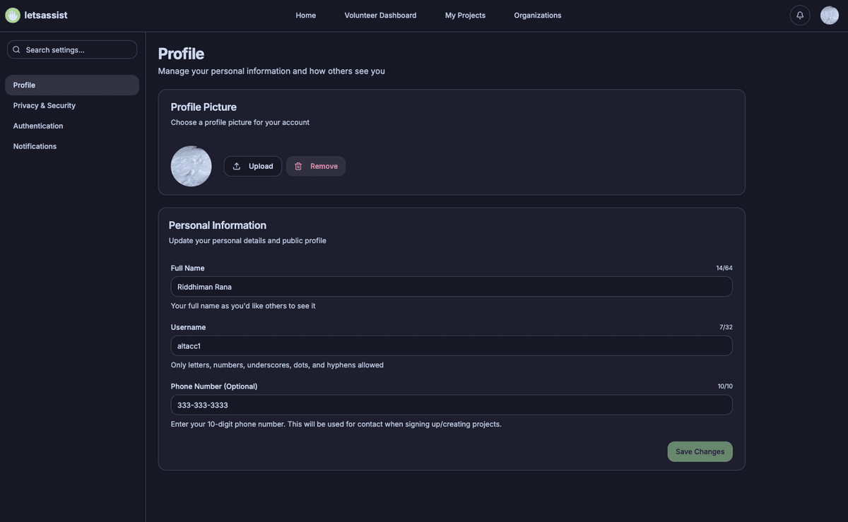 User Profile UI